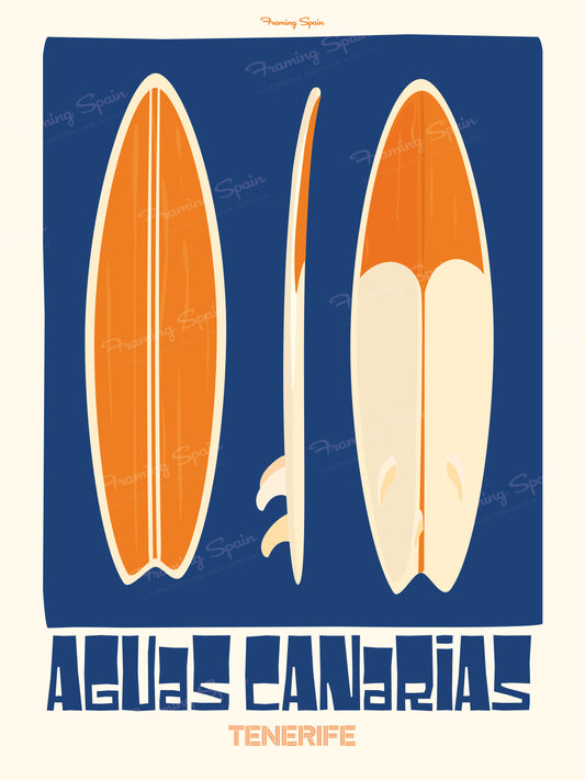 Tabla de surf, AGUAS CANARIAS - Travel Poster